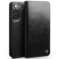 QIALINO for Samsung Galaxy S22+ 5G Folio Flip Stand Design Anti-fall Genuine Leather Mobile Phone Case with Wallet - Black