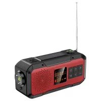 DF-589 [US Version] 3000mAh IPX5 Waterproof Bluetooth Speaker Portable Radio with Emergency Flashlight + USB Charging Cable [MOQ:200] - Red