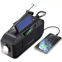 DF-580 [US Version] 5000mAh Portable IPX5 Waterproof Solar Emergency Bluetooth Speaker Radio with Flashlight + USB Charging Cable [MOQ:200] - Black