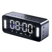 MC-H8 Wireless BT Speaker Alarm Clock/Night Light/Mirror/Temperature Sensor 2500mAh AUX/FM/TF Stereo Bass Music Player - Black