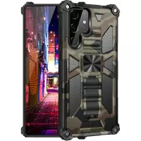 Built-in Kickstand Camouflage Design Well-Protected Anti-Fall Phone Back Cover for Samsung Galaxy S22 Ultra 5G - Army Green