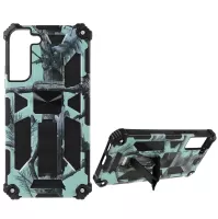 Military Grade Armor Hybrid PC+TPU Shockproof Camouflage Cover with Kickstand for Samsung Galaxy S22+ 5G - Mint Green