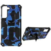 Military Grade Armor Hybrid PC+TPU Shockproof Camouflage Cover with Kickstand for Samsung Galaxy S22+ 5G - Dark Blue