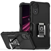 For Samsung Galaxy A03 Core Shockproof Ring Kickstand Hybrid Hard PC + Soft TPU Mobile Phone Case - Black
