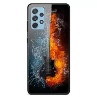 For Samsung Galaxy A32 4G (EU Version) Pattern Printing Design Phone Case Hard PC Tempered Glass Back + Soft TPU Shock Absorption Protective Cover - Ice and Fire Guitar