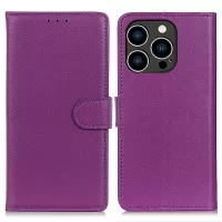 For iPhone 14 Pro 6.1 inch Litchi Texture Wear-resistant PU Leather Cover Stand Magnetic Protective Drop-proof Wallet Case - Purple