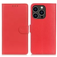 For iPhone 14 Pro 6.1 inch Litchi Texture Wear-resistant PU Leather Cover Stand Magnetic Protective Drop-proof Wallet Case - Red