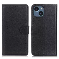 For iPhone 14 6.1 inch Smooth Litchi Texture PU Leather Cover Stand Magnetic Protective Shock-Absorbing Wallet Case - Black