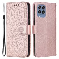 KT Imprinting Flower Series-1 for Samsung Galaxy M33 5G (Global Version) Imprinting Mandala Sun Pattern Phone Leather Case with Stand Wallet - Rose Gold