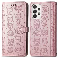 For Samsung Galaxy A32 4G (EU Version) PU Leather Wallet Case Cat Dog Pattern Imprinted Drop-proof Magnetic Clasp Stand Cover - Rose Gold
