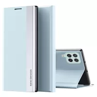 For Samsung Galaxy M53 5G PU Leather Electroplating Stand Function Case Magnetic Absorption Folio Flip Cell Phone Shell - Baby Blue
