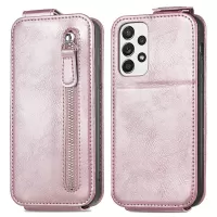 For Samsung Galaxy A53 5G PU Leather Vertical Flip Cover Zipper Wallet Stand Phone Case with Built-in Metal Sheet - Rose Gold