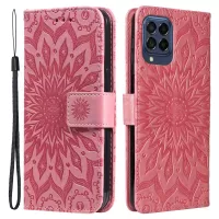 KT Imprinting Flower Series-1 for Samsung Galaxy M53 5G Wallet Stand Imprinting Mandala Sun Pattern Phone Case PU Leather Flip Cover - Pink