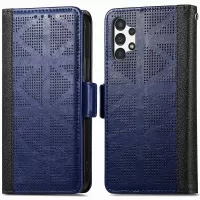 For Samsung Galaxy A32 5G/M32 5G Cross Rhombus Imprinted PU Leather Anti-drop Phone Case Wallet Stand Protective Cover - Blue