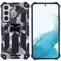 For Samsung Galaxy S22 5G Shockproof Camouflage Phone Case Military Grade Protective Cover Hard PC+TPU Enhanced Side Shell Case with Kickstand - Camouflage Black