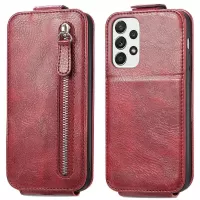 For Samsung Galaxy A33 5G Vertical Flip PU Leather Stand Case Magnetic Clasp Zipper Wallet Phone Cover with Car Mount Metal Sheet - Red