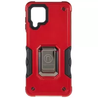 For Samsung Galaxy M32 (Global Version)/F22/M22 Soft TPU Hard PC Armor Military Grade Cover Precise Cutout Ring Holder Kickstand Shockproof Phone Case - Red