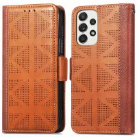 For Samsung Galaxy A33 5G Cross Rhombus Imprinted PU Leather + TPU Cover Wallet Stand Phone Case - Brown