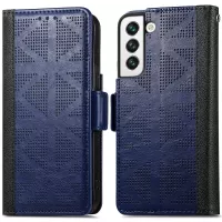 For Samsung Galaxy S22+ 5G Cross Rhombus Imprinted Phone Case PU Leather Wallet Stand Folio Flip Cover - Blue