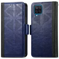 For Samsung Galaxy M33 5G (Global Version) PU Leather Wallet Stand Case Cross Rhombus Imprinted Shockproof Phone Cover - Blue