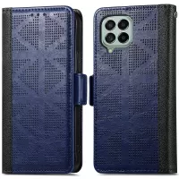 For Samsung Galaxy M53 5G Cross Rhombus Imprinted Magnetic Clasp Leather Phone Case with Wallet Stand - Blue