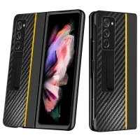 Carbon Fiber Texture Hard PC Phone Cover Case for Samsung Galaxy Z Fold2 5G, Kickstand Design Folding Phone Case - Yellow