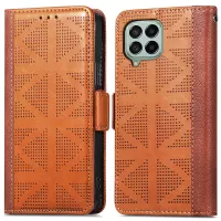 For Samsung Galaxy M53 5G Cross Rhombus Imprinted Magnetic Clasp Leather Phone Case with Wallet Stand - Brown