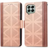 For Samsung Galaxy M53 5G Cross Rhombus Imprinted Magnetic Clasp Leather Phone Case with Wallet Stand - Khaki
