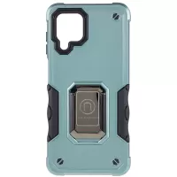 For Samsung Galaxy M32 (Global Version)/F22/M22 Soft TPU Hard PC Armor Military Grade Cover Precise Cutout Ring Holder Kickstand Shockproof Phone Case - Green