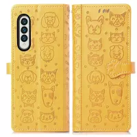 For Samsung Galaxy Z Fold3 5G PU Leather Phone Protective Case Cat Dog Pattern Imprinted Magnetic Clasp Shockproof Cover with Stand Wallet - Yellow