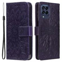 KT Imprinting Flower Series-1 for Samsung Galaxy M53 5G Wallet Stand Imprinting Mandala Sun Pattern Phone Case PU Leather Flip Cover - Purple