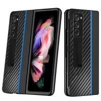 Carbon Fiber Texture Hard PC Phone Cover Case for Samsung Galaxy Z Fold2 5G, Kickstand Design Folding Phone Case - Blue