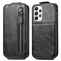 For Samsung Galaxy A73 5G Vertical Flip Zipper Wallet PU Leather Stand Phone Case with Built-in Metal Sheet - Black