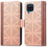 For Samsung Galaxy M33 5G (Global Version) PU Leather Wallet Stand Case Cross Rhombus Imprinted Shockproof Phone Cover - Khaki