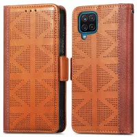For Samsung Galaxy M33 5G (Global Version) PU Leather Wallet Stand Case Cross Rhombus Imprinted Shockproof Phone Cover - Brown