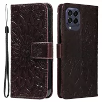 KT Imprinting Flower Series-1 for Samsung Galaxy M53 5G Wallet Stand Imprinting Mandala Sun Pattern Phone Case PU Leather Flip Cover - Brown