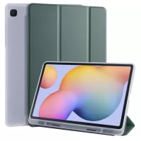 Tri-fold Stand Leather Smart Case with Pen Slot for Samsung Galaxy Tab S6 Lite/S6 Lite (2022) - Green