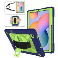 360° Swivel Handy Strap Kickstand PC Silicone Hybrid Tablet Case with Shoulder Strap for Samsung Galaxy Tab S6 Lite/S6 Lite (2022) - Blue/Green