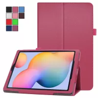 Litchi Texture Leather Tablet Case for Samsung Galaxy Tab S6 Lite/S6 Lite (2022), Slim Folding Stand Protective Cover - Rose