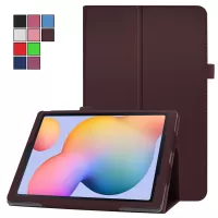 Litchi Texture Leather Tablet Case for Samsung Galaxy Tab S6 Lite/S6 Lite (2022), Slim Folding Stand Protective Cover - Coffee