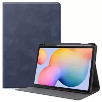 For Samsung Galaxy Tab S6 Lite/S6 Lite (2022) Textured PU Leather Stand Smart Tablet Case with Pen Slot  - Dark Blue
