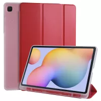 Tri-fold Stand Leather Smart Case with Pen Slot for Samsung Galaxy Tab S6 Lite/S6 Lite (2022) - Red