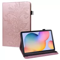 Imprint Flower Pattern Leather Wallet Stand Tablet Cover Case for Samsung Galaxy Tab S6 Lite/S6 Lite (2022) - Rose Gold