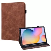 Imprint Flower Pattern Leather Wallet Stand Tablet Cover Case for Samsung Galaxy Tab S6 Lite/S6 Lite (2022) - Brown