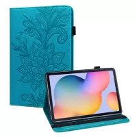 Imprint Flower Pattern Leather Wallet Stand Tablet Cover Case for Samsung Galaxy Tab S6 Lite/S6 Lite (2022) - Blue