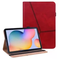 Pen Strap Design Stitching Line Plain Leather Tablet Stand Cover with Card Holder for Samsung Galaxy Tab S6 Lite/S6 Lite (2022) P610/P615 - Red