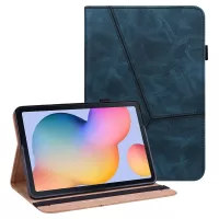 Pen Strap Design Stitching Line Plain Leather Tablet Stand Cover with Card Holder for Samsung Galaxy Tab S6 Lite/S6 Lite (2022) P610/P615 - Blue
