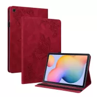 Folio Design Imprinted Butterfly Flower Shockproof PU Leather Stand Cards Slot Cover for Samsung Galaxy Tab S6 Lite/S6 Lite (2022) - Red