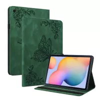 Folio Design Imprinted Butterfly Flower Shockproof PU Leather Stand Cards Slot Cover for Samsung Galaxy Tab S6 Lite/S6 Lite (2022) - Green