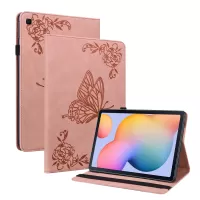 Folio Design Imprinted Butterfly Flower Shockproof PU Leather Stand Cards Slot Cover for Samsung Galaxy Tab S6 Lite/S6 Lite (2022) - Pink